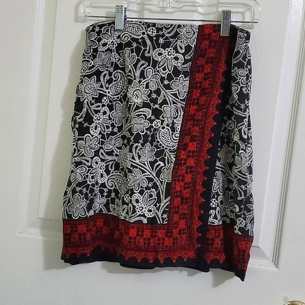 Requirements Navy Floral Greek Trim Office Modern Wrap Mini Skirt SP